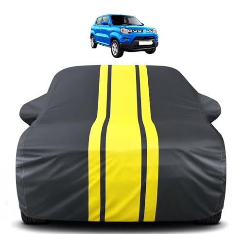 Image of Auto Hub Car Cover Compatible with Maruti S-Presso with Mirror Pocket, Soft Cotton Lining, S-Presso Car Cover Waterproof - Yellow-Black