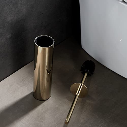 Image of Freestanding Luxury Toilet Brush 304 Stainless Steel Toilet Brush and Holder 19-Inches Tall Round Rust Resistant Anti-Odor and Easy to Clean with Polished Gold Finished