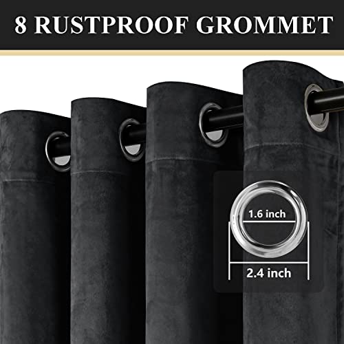 Hiasan 100% Blackout Black Velvet Curtains For Bedroom With Tieback - Premium Thick Double Layer Full Light Blocking Sound Proof Grommet Curtain For Living Room, 52 X 108 Inches Long, Set Of 2 Panels #TOP1
