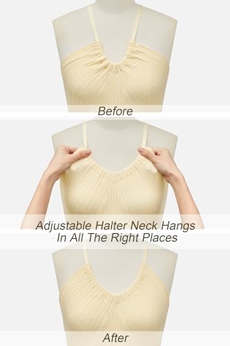 Image of Arach&Cloz Women's Knit Adjustable Halter V Neck Summer Vacation Dress 2025