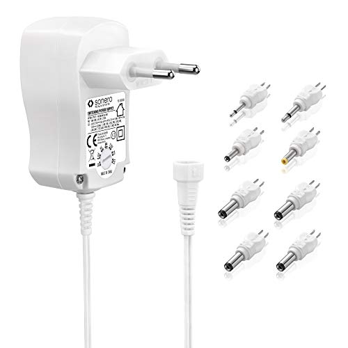 Sonero Alimentation Universelle, Tension réglable 3V-12V, avec 8 adaptateurs, Max. 300mA, Blanc X-PS011