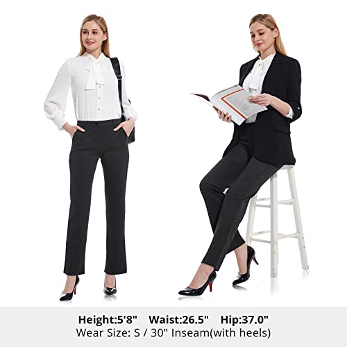 Tapata Women's 28''/30''/32''/34'' Stretchy Straight Dress Pants With Pockets Tall, Petite, Regular For Office Work Business 32'', Grey, Herringbone, M #TOP4