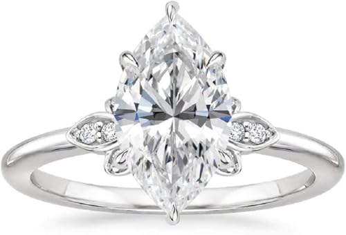 2CT Marquise Cut VVS1 Colorless Moissanite Engagement Ring Wedding Band Gold Silver Eternity Solitaire Halo Vintage Antique Anniversary Promise Gift Fiorella Diamond Engagement Ring