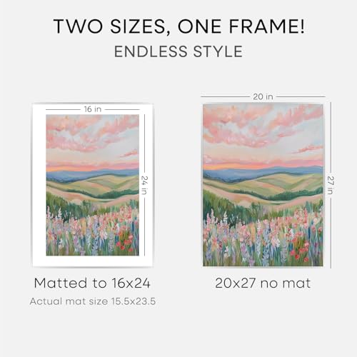 Image of Homeforia 20x27 Picture Frame Silver, High End Metal 20x27 Frames with Mat 16x24 for Photo, 20 x 27 Silver Poster Frame Matted to 16 x 24 Print, 27x20 Hanging Frame, Tempered Glass, Wall Kit, Set of 2