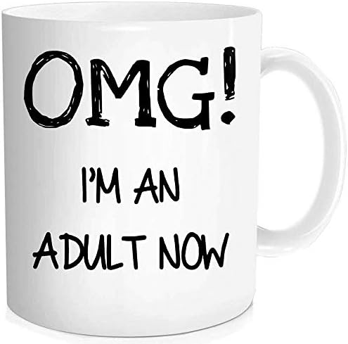 Waldeal OMG I'm An Adult Now Coffee Mug 11oz - Funny 18th Birthday Gifts for Son, Daughter, Best Friend