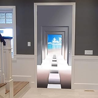 PSSR Autocollants de porte Décoration La porte de mer Papier peint Géométrie Porte Art Peintures murales Autocollants Autocollants de porte en vinyle autocollants Portes Décoration de maison 85x215cm