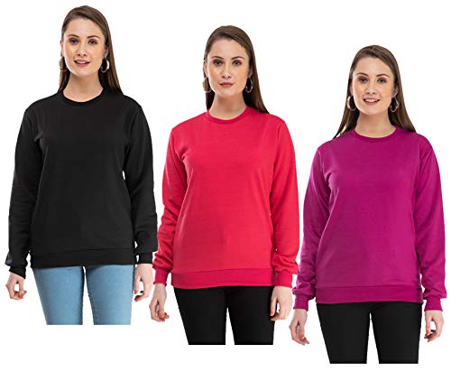 Image of IndiWeaves Women Fleece Warm Sweatshirt for Winters (L,Purple,Magenta,Black) Pack of 3