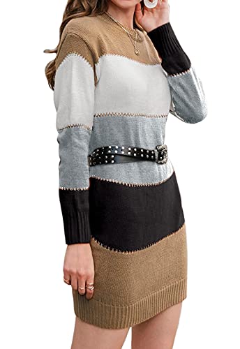 Jayscreate Women's Winter Sweater Dress Casual Long Sleeve Crew Neck Loose Shift Slim Fit Soft Warm Knit Elegant Dress3