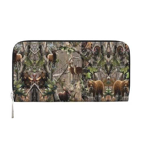 Wildlife Hunting Deer Bear Elk Print Women Wallet Trendy Travel-Friendly 7.9X3.9in Casual Clutch Purse Gift for Ladies