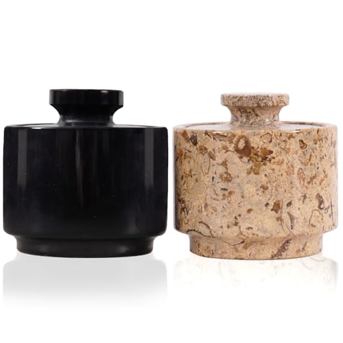 MARBLOUS KRAFTS Despachador de azúcar de mármol negro y coral de 3 pulgadas con tapa, tarros de especias para decoración de mesa para el hogar y la cocina, contenedor de condimentos