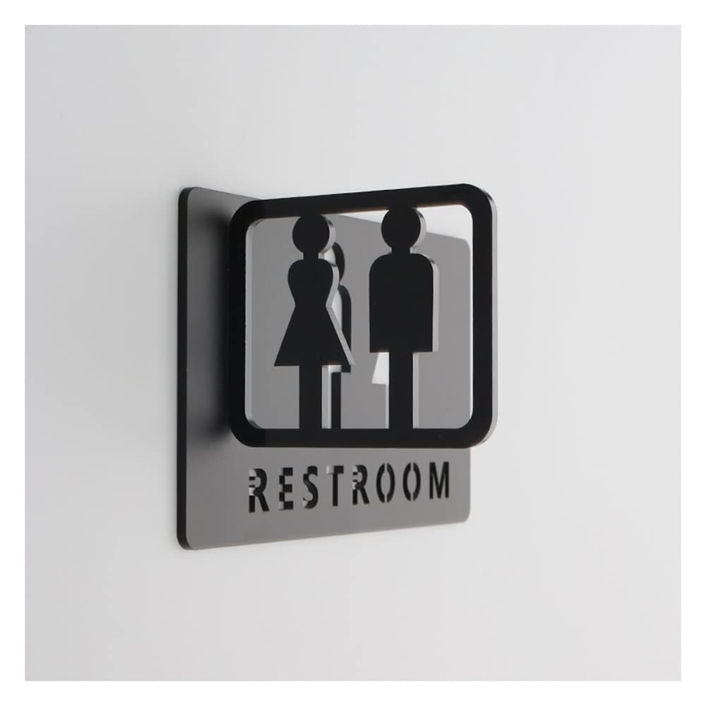 Insegne For Servizi Igienici 3D, Centro Commerciale Edifici For Uffici Targhe For Porte Indicatore Di Promemoria Targa Segno Di Orientamento Wc Segnaletica Montaggio Laterale Nero ( Color : Black , Si