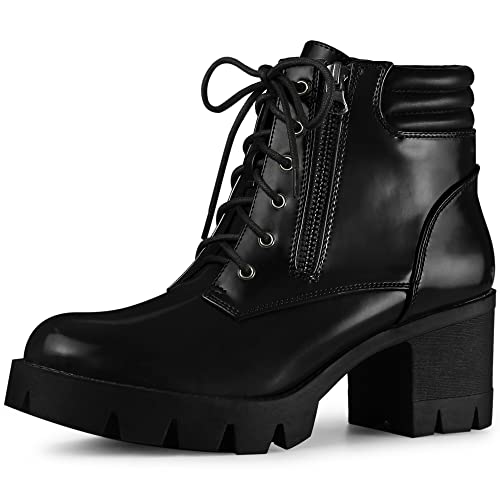 Perphy Platform Ankle Boots Lace Up Chunky Heel Combat Boots for Women