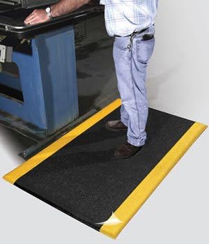 Antifatigue Mat - Workplace Comfort Safety Mat - "AirLift Standard" - 3/8" Thick - 04' x 20' - Textured Surface - Yellow Stripe