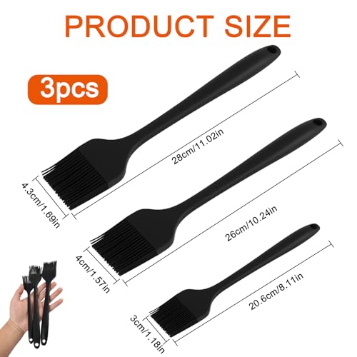 3er-Set Silikon-Backpinsel, Küchenpinsel aus lebensmittelechtem BPA-freiem Silikon, Grillpinsel für BBQ, Backen, Kochen, Marinieren, Spülmaschinenfest, Backpinsel