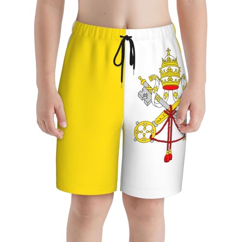 Vatican Flag Youth Beach Pants, Soft and Breathable, with Drawstring Waist, Suitable for Sports and Leisure.3