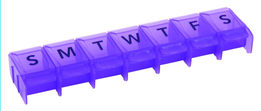 Apex 7- Day Push to Open Pill Organizer, 1x Per Day or AM/PM (1 Time Per Day, Purple)