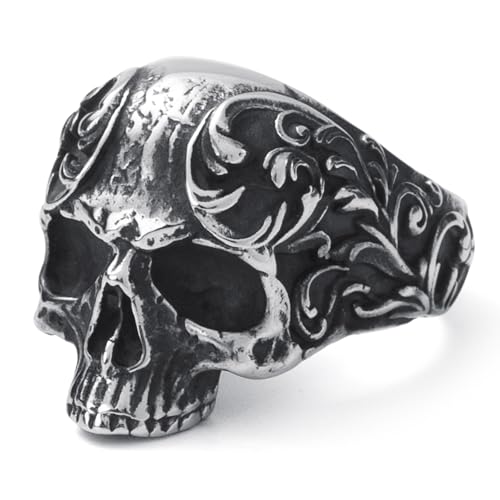 Mens Skull Rings Stainless Steel Gothic Punk Goth Biker Demon Skull Rings Jewelry for Men Size 8/9/10/11/12/13