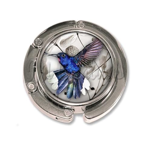 Blue Hummingbird Nature Design Portable Handmade Handbag Bag Purse Hook Hanger Accessory Glass Metal