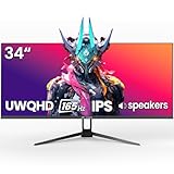 CRUA Black 34″ Ultrawide Gaming Monitor, 3440×1440 WQHD IPS Screen, 165Hz/144Hz Refresh Rate, Adaptive FreeSync, Built-in Stereo Speakers, 120% sRGB Colour, PIP/PBP, HDMI 2.0 & DP 1.4, Wall-Mount