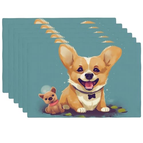 Set de table lin synthétique lavable antidérapant et résistant chaleur pour repas Corgi - 2