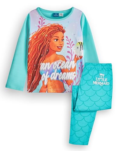 Disney Die kleine Meerjungfrau Mädchen Pyjama Set | Kinder Prinzessin Langarm-Pyjamas mit Langer Beingrafik in Blau | EIN Ozean der Träume...