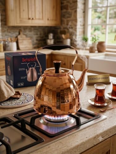 Bakır Renk 2 L Çaydanlık Bakır Renk Paslanmaz Çelik Çaydanlık İthal Demlik ithal çaydanlık