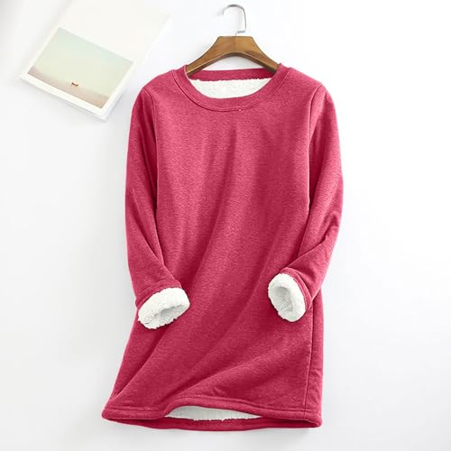 Fleece Long Shirts for Girls Long Sleeve Round Neck Soft T-Shirts Casual Solid Color Winter Warm Going Out Pullovers2