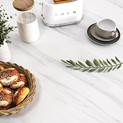 Skyblur Marble Countertop Contact Paper Stick and Peel Glossy White Grey Marble Contact Paper for Countertops Waterproof Removable Wallpaper for Kitchen Counter Cabinets Desktop Wall 24 x 118 inches - Thumbnail 2