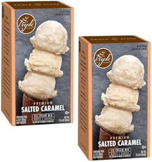 Triple Scoop - Premium Salted Caramel (2) Ice Cream Mix For Ice Cream Maker. Simple, Easy, Delicious. From Gourmet Mix To Maker in 5 Minutes, Makes 2 Creamy Qrts, Made in USA (2 Pack, Salted Caramel)