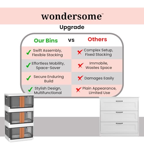 Image of Wondersome Collapsible Storage Bin - Large 8.5-Gallon /33.8-Quart Heavy-Duty Stackable Wheeled Clothing, Shoe, Bedroom, Office Organizer - Foldable Container and Assembles in Moments - 2023 Version