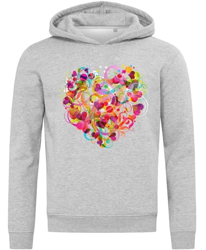 Sweat à capuche gris en coton mélangé avec imprimé cœur d'art abstrait