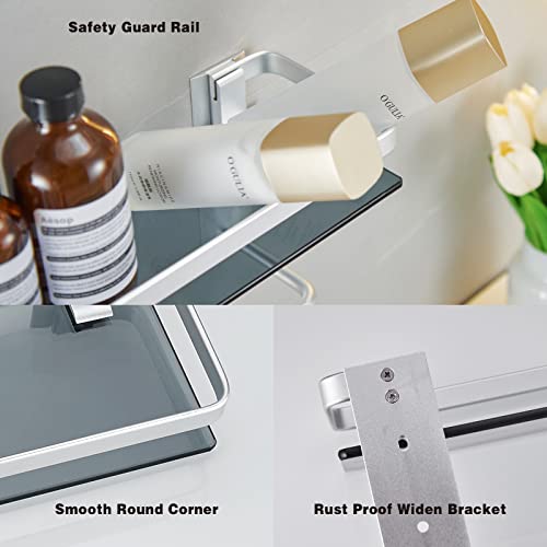 Volpone Bathroom Wall Shelves 15.7 In Glass Bathroom Shelf Silver Floating Shelves Tempered Glass Shelves For Shower Wall Mounted（2 Pack） #TOP4