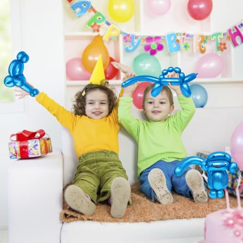 Image of LXZFCRG 260 Long Balloons, Shiny Metallic Blue Latex Twisting Balloon for Balloon Animals, Magic Balloons for Birthdays Wedding Party Decorations 100pcs