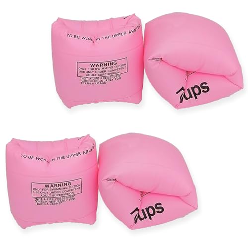 2 Pack Arm Floaties for Kids and Adults- Inflatable Floaties for Kids 6-12yrs Blow up Water Wings for Toddlers Swimming Arm Pool Floats for Children and Adults 30-150LBS(Pink and Pink)