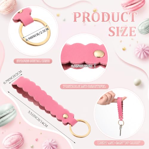 Image of Scalloped PU Leather Keychain Blanks Laser Engraving Blanks Loop Keychain Kit with Key Ring for DIY