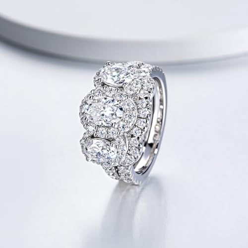 Moissanite Ring Set for Women 3 Stone Oval Cut D Color VVS1 Platinum Plated 925 Sterling Silver2