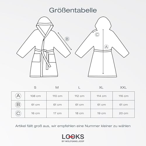 LOOKS BY WOLFGANG JOOP Bademantel XL, Bademantel Unisex Frottee, Morgenmantel grau mit Schalkragen, hochwertige Baumwollmischung
