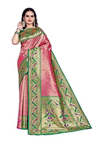 Image of Jaanvi fashion Women's Paithani Silk With Zari Jacquard Work Saree With Blouse Piece(indian-metalics-rani-green)
