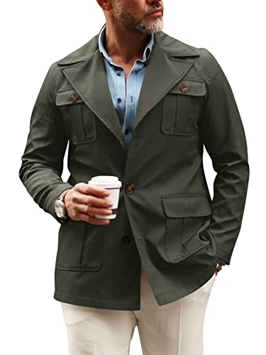 Pretifeel Mens Lightweight Safari Jacket Casual Military