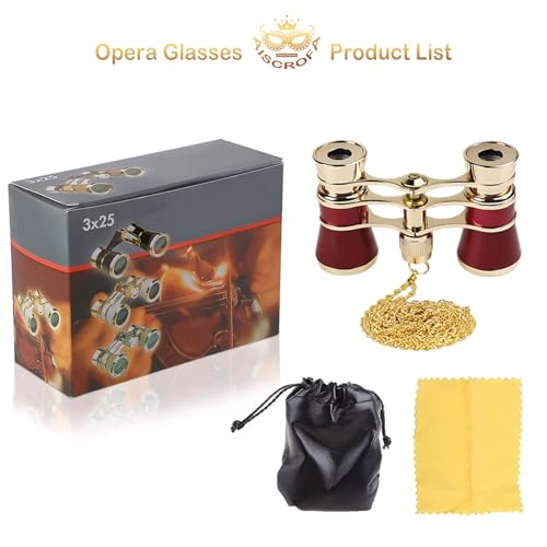 AiScrofa Opera Glasses Binoculars 3X25,Mini Binocular Compact Lightweight,with Chain for Adults Kids Women in Musical Concert (Red with Chain) - Thumbnail 5