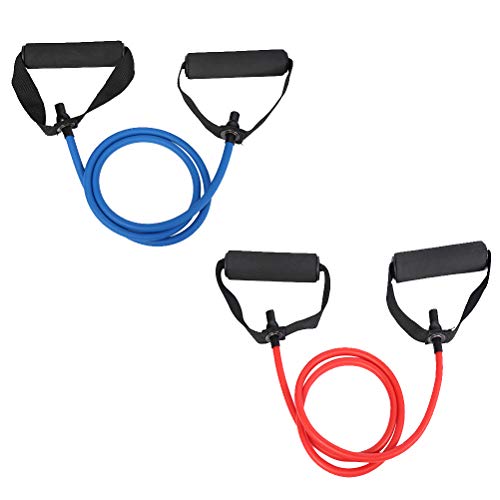 LIOOBO 2pcs Clispeed Yoga Elástico Ejercicio físico Cuerda de tracción Ejercicio Bandas de Resistencia Bandas de Entrenamiento con Mango (5x9 Azul, 6x10 Rojo)