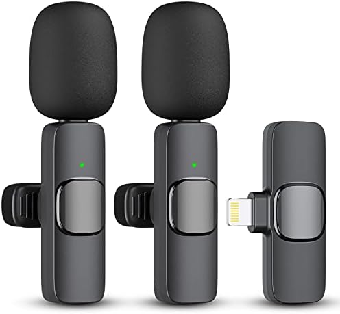 Kopdkes 2 Pack Wireless Lavalier Microphone for iPhone iPad, Lapel Mics Plug-Play 2.4G Ultra-Low Delay Built-in Noise Reduction Chip 8H Working Time for Video Recording Interview Podcast Vlog YouTube