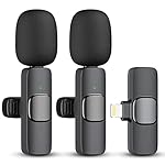 2 Pack Wireless Lavalier Microphone for iPhone iPad, Lapel Mics Plug-Play 2.4G Ultra-Low Delay Built-in Noise Reduction Chip 8H Working Time for Video Recording Interview Podcast Vlog YouTube