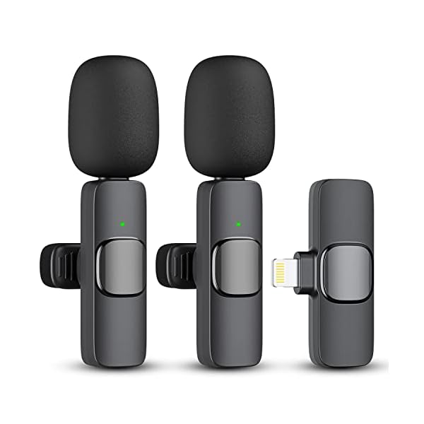 2 Pack Wireless Lavalier Microphone for iPhone iPad, Lapel Mics Plug-Play 2.4G Ultra-Low Delay Built-in Noise Reduction Chip 8H Working Time for Video Recording Interview Podcast Vlog YouTube