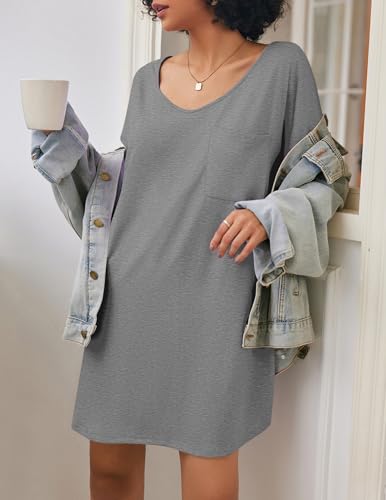 Image of Ekouaer Womens Tshirt Nightgown Cotton V Neck Sleepshirts Comfy Casual Nightshirt for Women