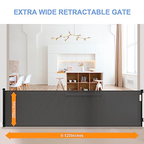 120 Inches Extra Wide Retractable Baby Gates For Large Openings, Baby Gates For Stairs, Hallways And Doorways, Dog Gates For The House Extra Large, Pet Gates For Dogs, Indoor/Outdoor Use, Black #TOP1