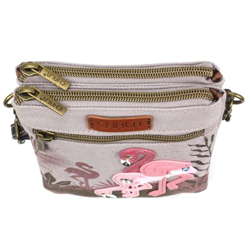 CHALA Double Pocket Xbody Women RFID Protected Canvas Crossody Purse with Adjustable Strap - Flamingo Group - gray4
