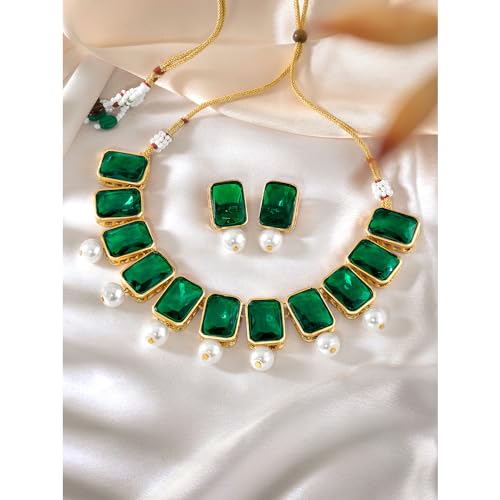 Image of Peora Traditional Crystal Necklace & Jewellery Set Gift for Women