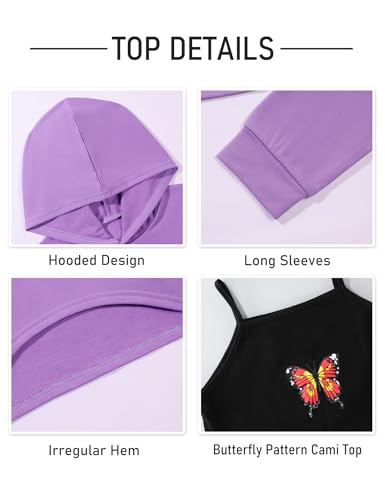 Image of Gaupafmb Girls Clothes 3PC Tie-dye with Butterfly Print Hoodie Sweatshirt Butterfly Print Cami Tops Sweatpants Girls