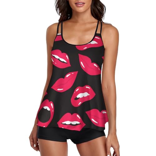Tankini avec short de garçon pour femme imprimé bouche ensemble bikini chic